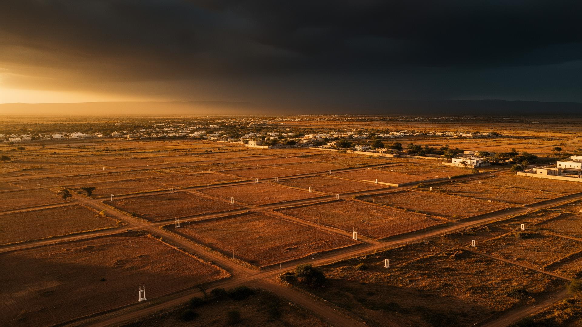 Aerial view of Hargeisa land plots at golden hour